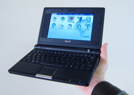 The Eee PC easily fits in your hand.